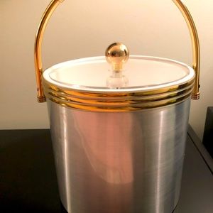 MCM gorgeous Brushed metal ice bucket with lucite top.  Comes in original box.